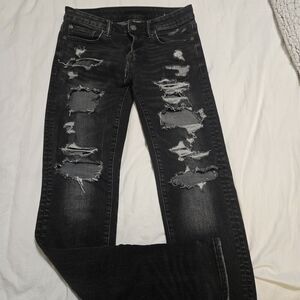 American Eagle Outfitters Black Distressed Slim Jeans